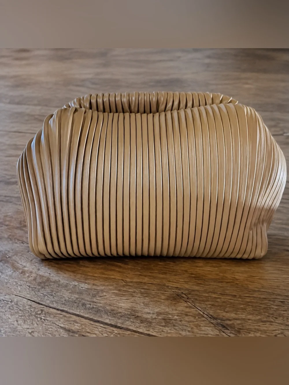 Elegant Pleated Taupe Clutch Handbag - Women's Evening Bag